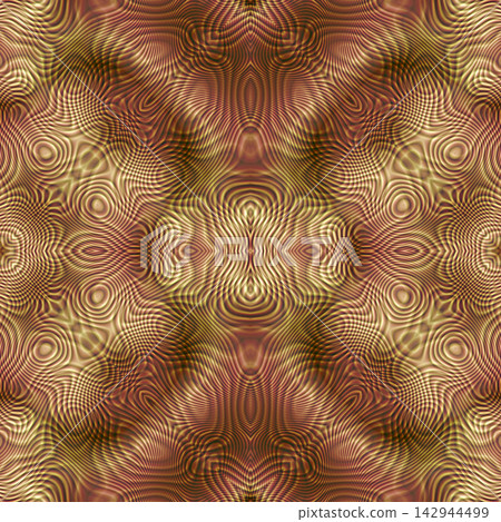 Copper Mandala Symmetrical Moire Wave Pattern 142944499