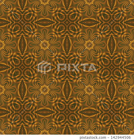 Golden Floral Damask Symmetrical Pattern Background Golden Floral Damask Symmetrical Pattern Background 142944506