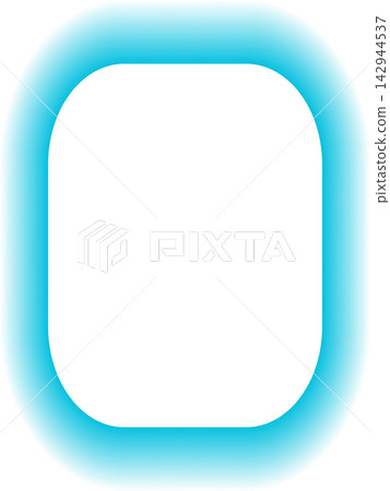 Cyan Glowing Rounded Rectangle Retro TV Frame Isolated 142944537
