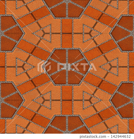 Complex Geometric Paving Pattern with Orange Terracotta Bricks Complex Geometric Paving Pattern with Orange Terracotta Bricks 142944632