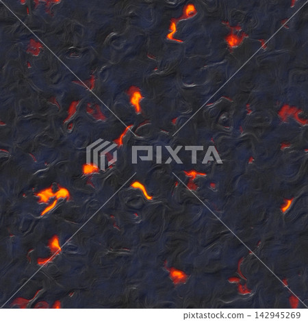 Dark Volcanic Lava Field with Glowing Red Fissures Dark Volcanic Lava Field with Glowing Red Fissures 142945269