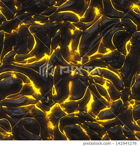 Molten Lava Flow Texture with Bright Yellow Magma Cracks Molten Lava Flow Texture with Bright Yellow Magma Cracks 142945276