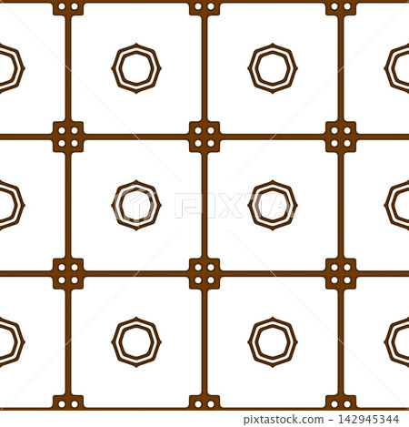Seamless Brown Grid Pattern with Central Octagon Motifs Seamless Brown Grid Pattern with Central Octagon Motifs 142945344