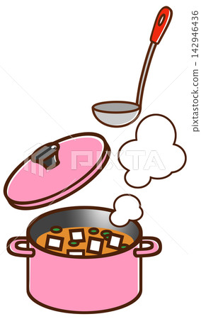 Tofu miso soup and a ladle Tofu miso soup and a ladle 142946436