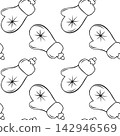 Vintage glass mitten Christmas tree ornament in black and white doodle pattern. Simple vector sketch for retro holiday decor and toy packaging 142946569