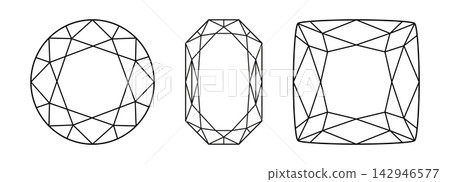 Phoenix Radiant, Circle, Cushion diamond cut shapes. Set of Brilliant Round, Cushion, Phoenix Radiant cut icons. Gemstone outline patterns for jewellery design, branding, logo. Phoenix Radiant, Circle, Cushion diamond cut shapes. Set of Brilliant Round, Cushion, Phoenix Radiant cut icons. Gemstone outline patterns for jewellery design, branding, logo. 142946577