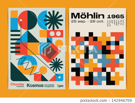 Swiss Bauhaus Poster Layout Set. Vector Illustration. Swiss Bauhaus Poster Layout Set. Vector Illustration. 142946709