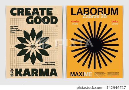 Abstract Floral Grid Poster Layout Set. Vector Illustration. 142946717