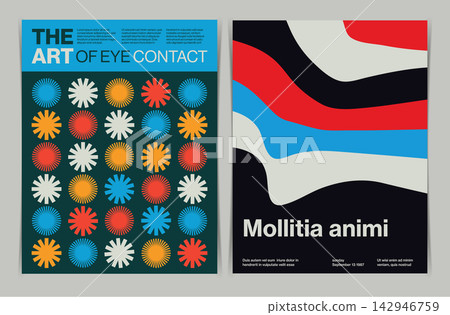 Abstract US Letter Poster Layout with Flowing Geometric Waves and Contemporary Editorial Aesthetic. Vector Illustration. Abstract US Letter Poster Layout with Flowing Geometric Waves and Contemporary Editorial Aesthetic. Vector Illustration. 142946759