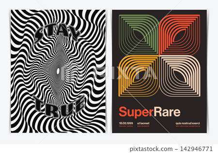 Psychedelic Op Art Geometric Swiss Style Poster Design Collection US Letter. Vector Illustration. 142946771