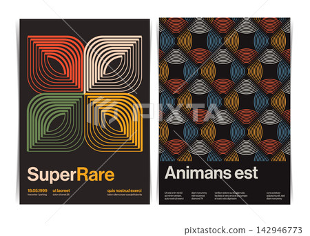Retro Geometric Line Art Swiss Style Poster Design Collection A4. Vector Illustration. Retro Geometric Line Art Swiss Style Poster Design Collection A4. Vector Illustration. 142946773