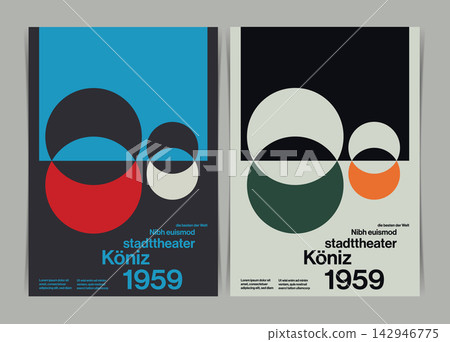Swiss Style Abstract Circle Poster Design Collection A4. Vector Illustration. 142946775