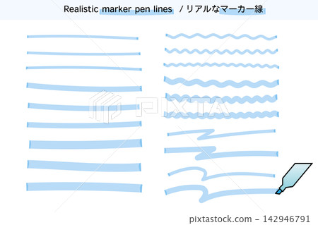 Hand-drawn style blue marker pen lines and doodle material set Hand-drawn style blue marker pen lines and doodle material set 142946791