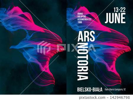 Modern Abstract A4 Poster Template with Neon 3D Fluid Sculpture and Contemporary Editorial Design. Modern Abstract A4 Poster Template with Neon 3D Fluid Sculpture and Contemporary Editorial Design. 142946798