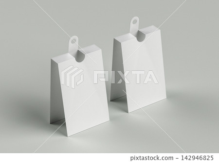 Dual Folded Tent Tag With Hanging Tab Mockup. High Resolution 3D Render. 142946825