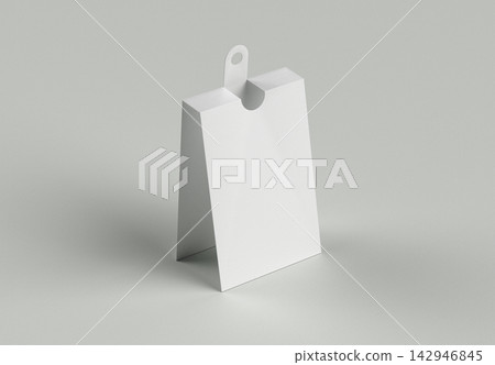 Folded Tent Tag With Hanging Tab Mockup. High Resolution 3D Render. Folded Tent Tag With Hanging Tab Mockup. High Resolution 3D Render. 142946845