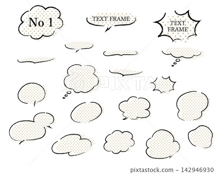 A set of hand-drawn style speech bubbles with a beige polka dot pattern. A set of hand-drawn style speech bubbles with a beige polka dot pattern. 142946930