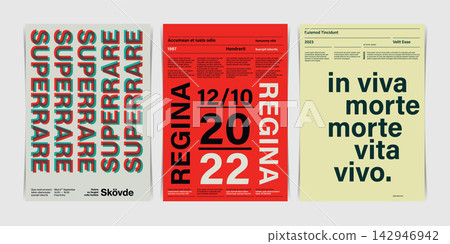 Typographic Swiss Poster Trio. Vector Illustration Typographic Swiss Poster Trio. Vector Illustration 142946942