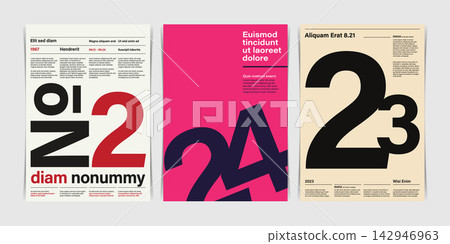 Swiss Numeral Typography Poster Set. Vector Illustration Swiss Numeral Typography Poster Set. Vector Illustration 142946963