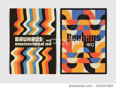 Wavy and Modular Bauhaus Poster Duo. Vector Illustration Wavy and Modular Bauhaus Poster Duo. Vector Illustration 142947000