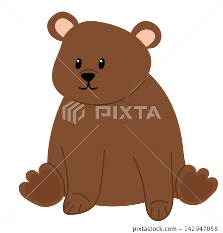 Cute brown bear sitting. Flat design forest mammal icon on a white background. Perfect for wild forest animal concepts, nursery prints, and greeting cards. Vector illustration Cute brown bear sitting. Flat design forest mammal icon on a white background. Perfect for wild forest animal concepts, nursery prints, and greeting cards. Vector illustration 142947058