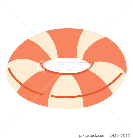 Cute red and cream striped inflatable swim ring in a simple flat vector style, isolated on white. Ideal for summer holidays, pool parties, beach travel and vacation designs. Cute red and cream striped inflatable swim ring in a simple flat vector style, isolated on white. Ideal for summer holidays, pool parties, beach travel and vacation designs. 142947075