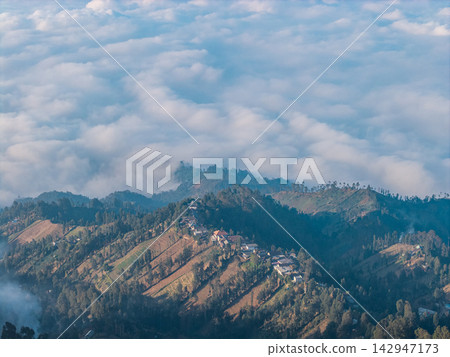 Aerial Terraced Highland Landscape Around Wonotoro Sukapura Indonesia 142947173