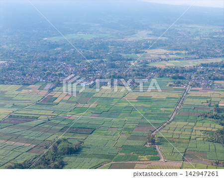 Aerial view of rural farmland and village Aerial view of rural farmland and village 142947261