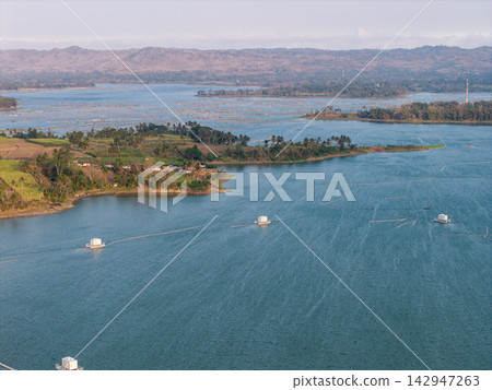 Aerial View of Karangkates Reservoir and Tropical Aquaculture Farmland Aerial View of Karangkates Reservoir and Tropical Aquaculture Farmland 142947263
