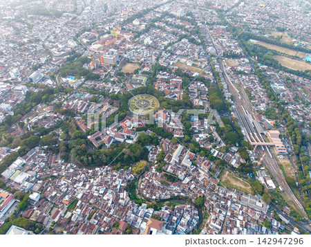 Aerial view of urban sprawl with dense residential areas Aerial view of urban sprawl with dense residential areas 142947296