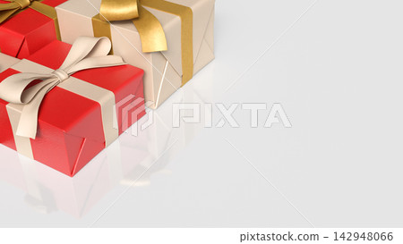 Elegant Red and Cream Gift Boxes with Decorative Ribbon Bows 3d render. Elegant Red and Cream Gift Boxes with Decorative Ribbon Bows 3d render. 142948066