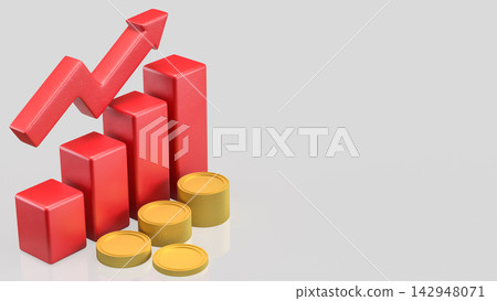 Rising Red Bar Chart and Gold Coin Stacks Representing Financial Growth 3d render. Rising Red Bar Chart and Gold Coin Stacks Representing Financial Growth 3d render. 142948071