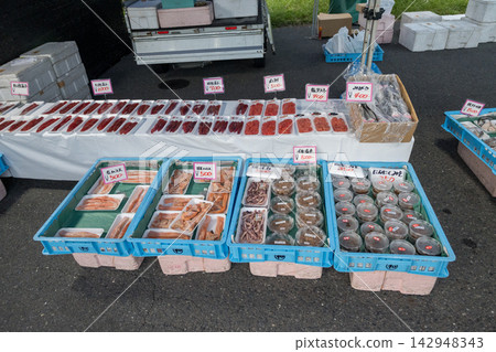 Fresh products lined up at the Hachinohe Tatehana Wharf Morning Market Fresh products lined up at the Hachinohe Tatehana Wharf Morning Market 142948343
