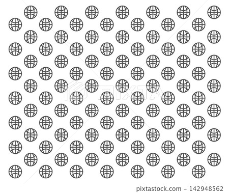 A simple line drawing pattern of alternating gray globe icons with a transparent background. A simple line drawing pattern of alternating gray globe icons with a transparent background. 142948562