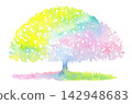 Colorful pastel-colored trees painted in watercolors 142948683