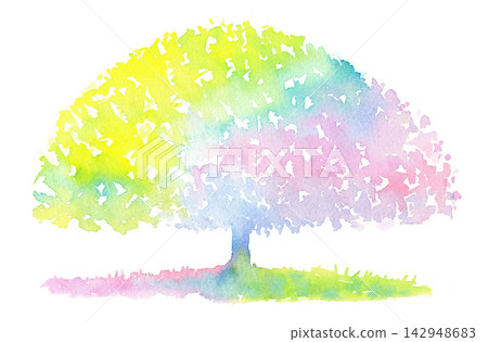 Colorful pastel-colored trees painted in watercolors 142948683
