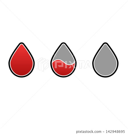 A drop icon illustration representing changes in blood volume in three stages. A drop icon illustration representing changes in blood volume in three stages. 142948695