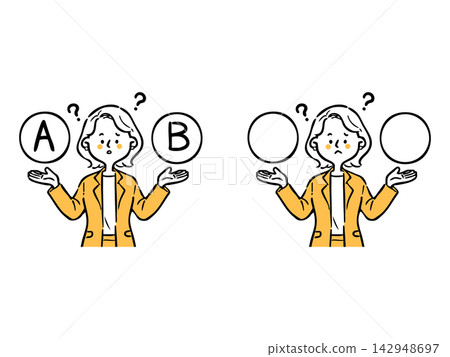 一位職業女性正在努力做出選擇;上半身;向量圖(橙色) 一位職業女性正在努力做出選擇;上半身;向量圖(橙色) 142948697