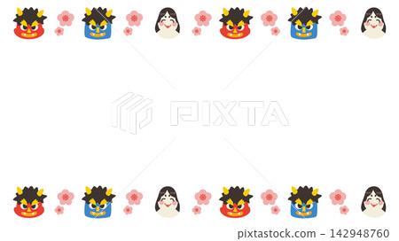 Setsubun (Bean-Throwing Festival) - Horizontal Header Vector Illustration featuring Red Oni, Blue Oni, and Otafuku (Goddess of Mercy) Setsubun (Bean-Throwing Festival) - Horizontal Header Vector Illustration featuring Red Oni, Blue Oni, and Otafuku (Goddess of Mercy) 142948760