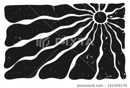 Groovy sun grunge retro poster psychedelic sunburst abstract funky summer rays boho shapes design Groovy sun grunge retro poster psychedelic sunburst abstract funky summer rays boho shapes design 142949279