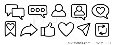 Social media interface icon line collection Like heart comment share simple design digital marketing Social media interface icon line collection Like heart comment share simple design digital marketing 142949285