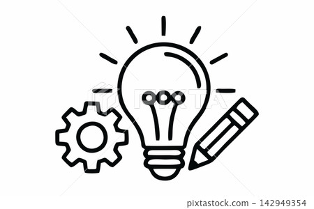 Hand-Drawn Creativity and Innovation Icon with Lightbulb, Gear, and Pencil Hand-Drawn Creativity and Innovation Icon with Lightbulb, Gear, and Pencil 142949354