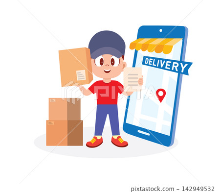 Your Package, Just a Click Away. Vector Illustration Your Package, Just a Click Away. Vector Illustration 142949532