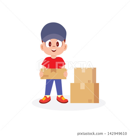 Cartoon Illustration of a Delivery Worker Cartoon Illustration of a Delivery Worker 142949610