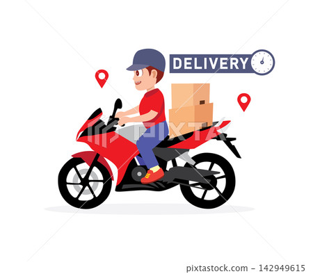 Cheerful Delivery Boy with motorbike Cheerful Delivery Boy with motorbike 142949615