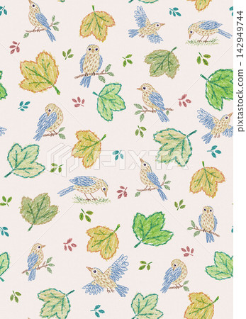 Seamless pattern of birds and botanical leaves, Blush Pink. Seamless pattern of birds and botanical leaves, Blush Pink. 142949744
