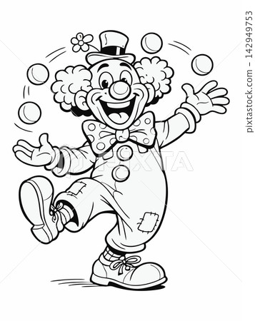 Hand-Drawn Juggling Circus Clown Coloring Page Illustration Hand-Drawn Juggling Circus Clown Coloring Page Illustration 142949753