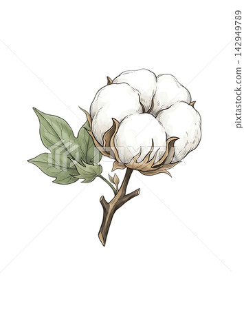 Hand Drawn Cotton Boll Branch Botanical Element with Natural Asymmetric Functional Composition Hand Drawn Cotton Boll Branch Botanical Element with Natural Asymmetric Functional Composition 142949789