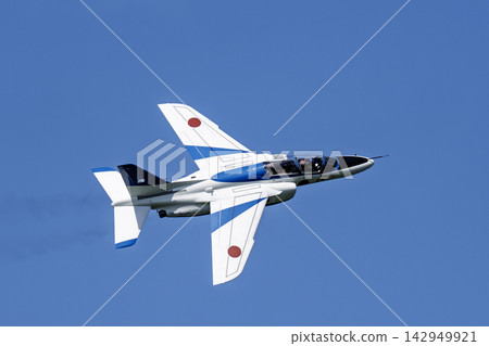 Blue Impulse aerobatic team at Matsushima Air Base conducts flight training under the autumn blue sky in Higashimatsushima City, Miyagi Prefecture. Blue Impulse aerobatic team at Matsushima Air Base conducts flight training under the autumn blue sky in Higashimatsushima City, Miyagi Prefecture. 142949921