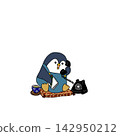 A penguin making a call on a retro black telephone from the Showa era. 142950212